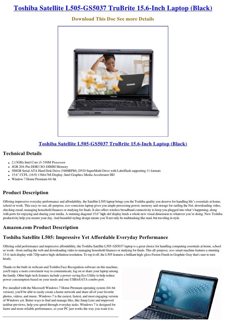 Toshiba Satellite L505 Power Saver 64 Bit Toshiba Satellite L505 Power Saver Driver for Windows Mac